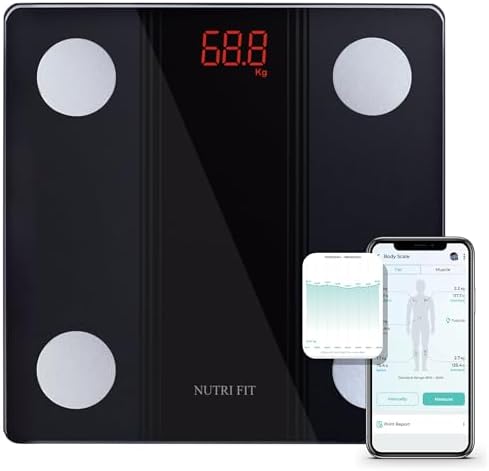 NUTRI FIT Bathroom Scale Smart Digital Bluetooth Scales for Body Weight, Body Fat, BMI Body Composition Analyzer Weighing Scale with High Precision Measurements Sync APP Heavy Duty 330lbs