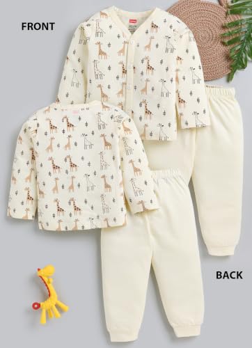 Image of LuvLap Baby Boys & Girls Regular Fit 100% Cotton Half Sleeves Jhabla & Shorts Set Pack of 2