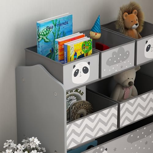 Miniatura 8 de Zonekiz Estantería Infantil Para Juguetes Con 6 Cajas De Tela No Tejida Extraíbles Organizador Juguetes Para Niños De 3-8 Años Para Dormitorio Guardería 63x30x66 Cm Gris Y Blanco