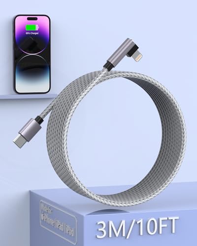 USB C to Lightning Cable 3M [Apple MFi Certified] 10ft 90 Degree iPhone Fast Charger Cable USB-C Power Delivery Charging Cord for iPhone14/ 13/12/12 PRO Max/12 Mini/11/11PRO/XS/Max/XR/X/8/8Plus/iPad