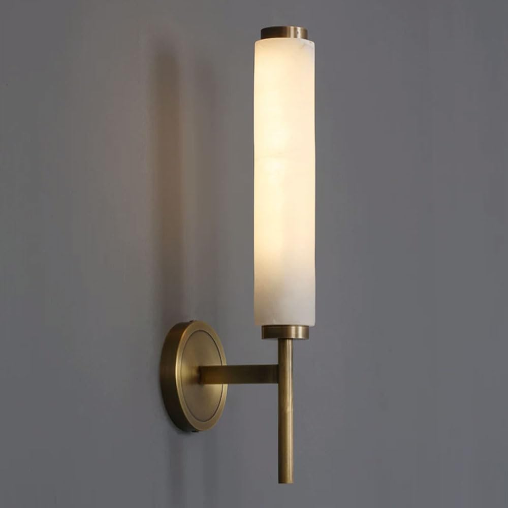 GUOGUOSM Nordic Industrial Style LED Wall Lamp, 18.9in Natural Alabaster Wall Light, Brass Base, Marble Indoor Wall Sconce, Living Room Bedside Corridor Decorative Lighting Fixtures