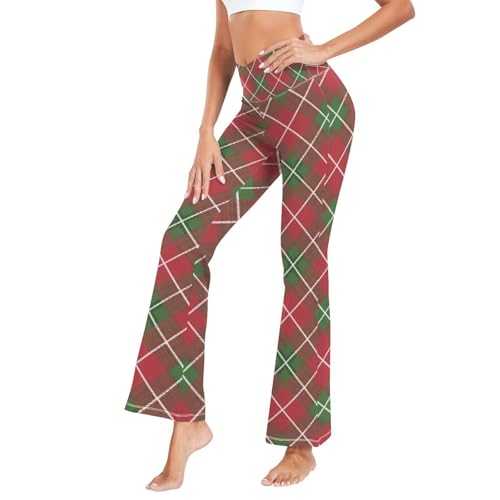 Legging de yoga évasé imprimé carreaux pantalon fluide salon femme