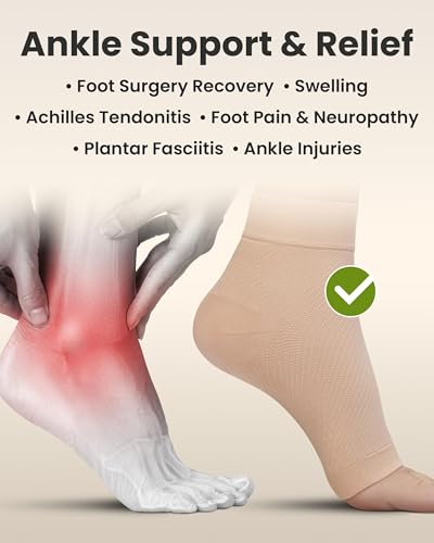 Image of KEMFORD Ankle Compression Sleeve - 1-Pair, Plantar Fasciitis Braces - Open Toe Compression Socks for Swelling, Sprain, Neuropathy, Arch Support for Men and Women