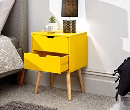 Image of VASIL MART Bedside Tables, Wooden Nightstands with Solid Wood Legs & 2 Drawers, End Tables Storage Units for Living Room /Bedroom,etc .(Yellow)