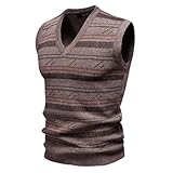 Sweater Vest for Men Classic Striped Pullover Fall Casual V Neck Sleeveless Sweaters Knitwear Tops Waistcoat Sweater Coffee