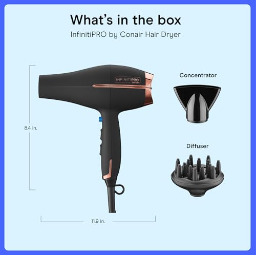 Image of Conair InfinitiPRO AC Motor Pro Hair Dryer | Professional Ionic Ceramic Blow Dryer for Faster, Frizz-Free Drying on All Hair Types, Black, 650AMZL
