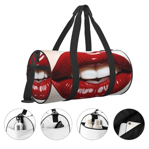 Travel Duffle Bag Weekender Bags for Men Women with Shoe Compartment Large Capacity Weekender Overnight Bag Cute Graphic Red Lips Carry On Tote Bags Sport Gym Bag for Travel Yoga, Black, One Size3