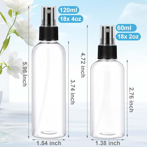 36 Pcs Black Plastic Spray Bottle 4oz (120ml) & 2oz (60ml) Small Clear Empty Fine Mist Mini Travel Spritz Bottle Set, Little Refillable Spray Liquid Containers for Water Perfume Hair Mist2