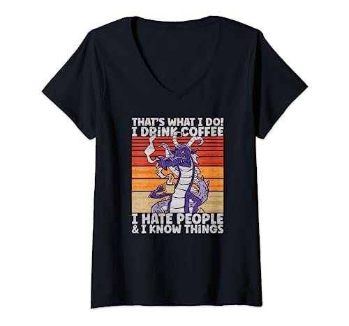 Mujer Café dragón vintage – I drink coffee and I hate people Camiseta Cuello V