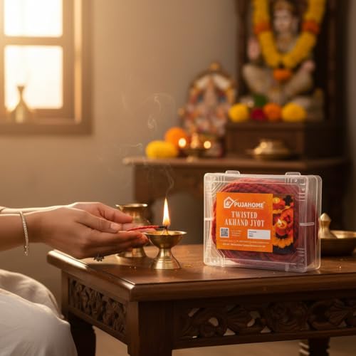 Image of Twisted Cotton Wicks for Akhand Jyot - Pack of 12 | Long Jyoti Diya Batti for Pooja, Aarti, Mandir, Temple & Home Worship | Oil Lamp Deepak Cotton Wicks | Red Colour