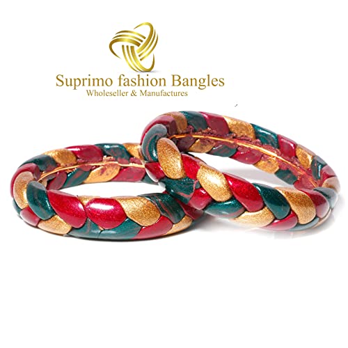 Suprimo Red Green Handemade Rajasthani Traditional Lakh Jaipuri Lac Bangles Women Set pack of 2