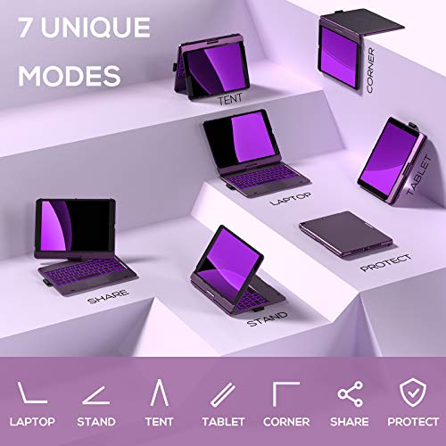 Image of typecase Touch Case with Keyboard for iPad 9th Generation (10.2 inch, 2021), Multi-Touch Trackpad, 10 Color Backlight, 360, Thin & Light - iPad 8th Gen (2020), 7th Gen (2019), Air 3, Pro 10.5 (Violet)