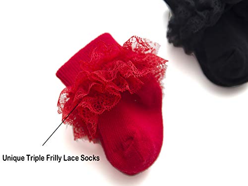 Image of Epeius Baby-Girls Eyelet Turn Cuff Ruffle Lace Socks Triple Lace Dressy Socks Newborn /Infants /Toddlers 3 /5 Pairs