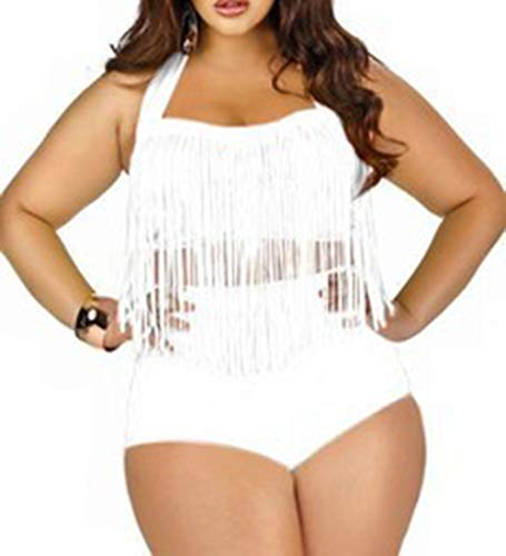 Women Plus Size Swimsuit Sets High Waist Fringe Swimwear Beachwear Solid Color Split Two Piece Swimsuit