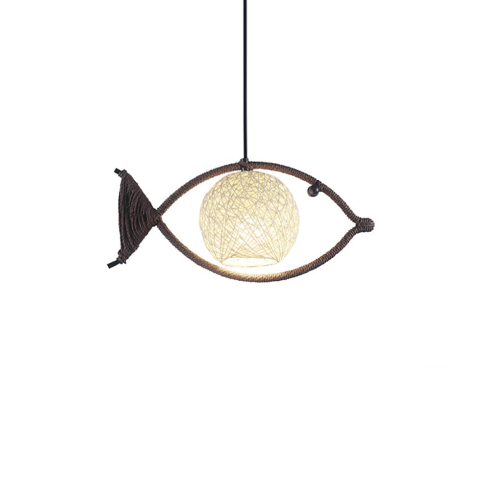 Lustre rotin poisson E27 vintage avec cordon réglable pour salle à manger