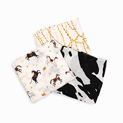 Image of Red Rover Kids Cotton Muslin Swaddle - 47” x 47”- 100% Cotton – Machine Washable – Softer with Every Wash – Playful Designs - Soft, Breathable & Lightweight – Unisex - 3 Pack (Howdy Horse Set)