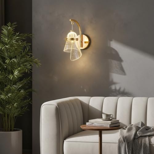 Image of Glowave Modern LED Wall Sconce with Acrylic Lampshade, Gold Finish Metal Body, Decorative Indoor Wall Light for Bedroom, Living Room, Hallway & Hotel - Tricolour (7161 /WL)