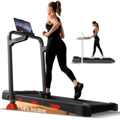 Image of LONTEK 14% Incline Walking Pad Treadmill with Handles, Treadmills for Home