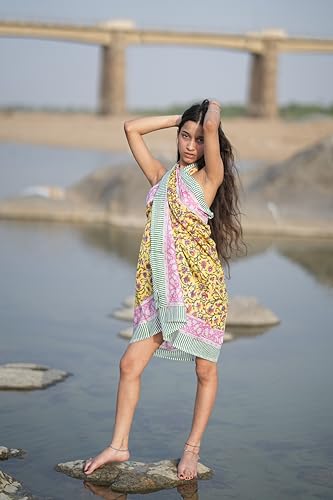 Beach Lover’s Gift Pack – Ethnic Print Sarong & Scarf Indian Cotton Sarong – Block Printed Bohemian Beach Cover Up3