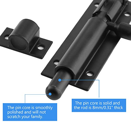 BokWin 2Pcs 3 Inch Door Latch Lock Slide Bolt, Solid Aluminium Thickened 1.3mm Door Barrel Bolts Latches, Security Sliding Latch Lock with 12 Screws (Matte Black Finished) - Thumbnail 3