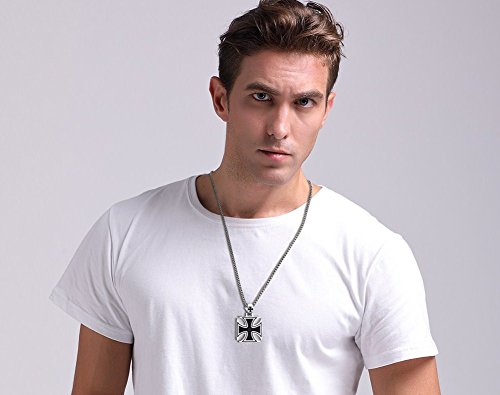 Hisatan Two-Tone Stainless Steel Jerusalem Knights Templar Maltese Cross Pendant Necklace With Box Chain #TOP6