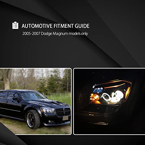 Autozensation Compatible With 2005-2007 Dodge Magnum Led Dual Halo Jet Black Projector Headlights L + R Pair Headlamp #TOP5