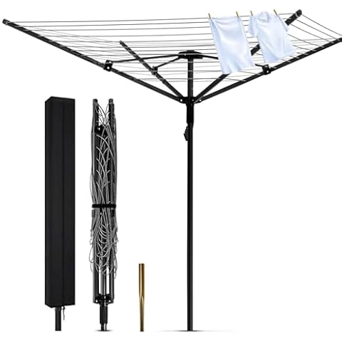 Yuxitia Umbrella Clothes Drying Rack Outdoor Clothesline Stand for Garden Lightweight Easy Assembly Large Drying Space Rust Resistant Foldable Design 360 Degree Sun Exposure Versatile Year Round Use Cover