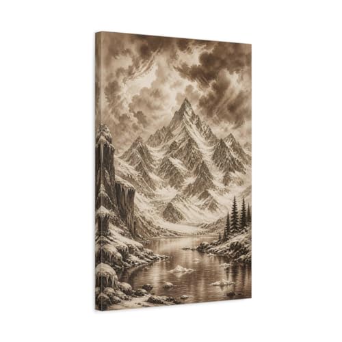 Impression toile dessin montagne sépia nuages d'orage rétro vertical