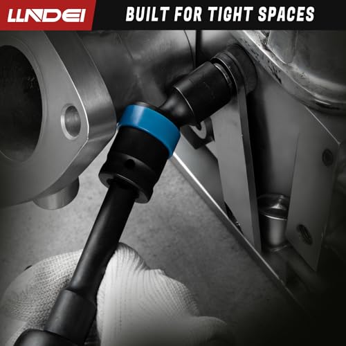 Image of LLNDEI 27Pcs 3 /8 inch Drive Swivel Impact Socket Set, CR-MO Swivel Socket Set Metric(8-22mm)& SAE(5 /16-3 /4),6 Point Wobble Socket Set with Ratchet Wrench, Extension Bar and Adapters.