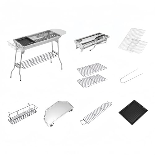 Mudfuio 2025年新型 折りたたみBBQグリル ステンレス鋼 キャンプ用ポータブル 炭火焼肉 5人以上収容 防錆加工 簡単清掃 屋外/家庭用バーベキュー (豪華版です)