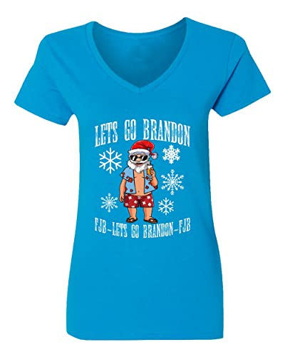 Lets Go Brandon FJB Anti Biden Christmas Ladies V-Neck Tshirt (Sapphire Blue, XX-Large)