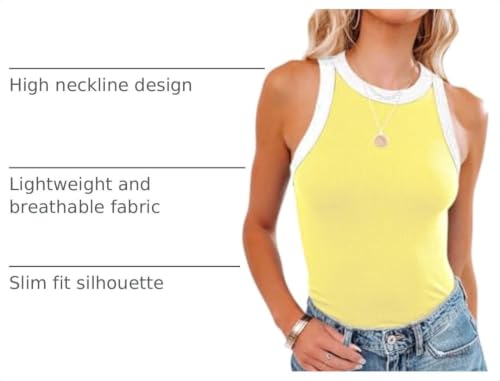 Image of siliteelon Womens Colorblock Racerback Crew Neck Casual Basic Ribbed Fitted Tank Top Sleeveless Camis