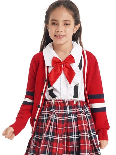 Kids Girls Boys Long Sleeve V Neck Striped Print Button School Uniform Cardigan Sweater Knitwear Outwear