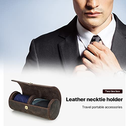 Hiram Krawattenaufbewahrung Organizer, Echtes Leder Zylinder Krawatten Etui Halter, Tragbare Krawattenaufbewahrungshülle für 2 Krawatten für Männer auf Geschäftsreisen