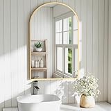 DUMOS Gold Metal Arch Vanity Rounded Rectangle Bathroom Mirrors for Over Sink Wall, 24x37 Inch Large Matte Mirror, Modern Decorative for Restroom, Farmhouse