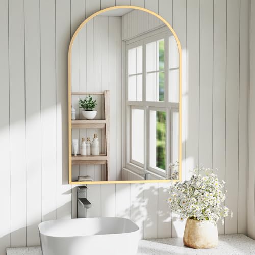 Image of DUMOS Gold Metal Arch Vanity Rounded Rectangle Bathroom Mirrors for Over Sink Wall, 24x37 Inch Large Matte Mirror, Modern Decorative for Restroom, Farmhouse