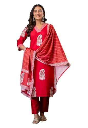 Costume ethnique traditionnel LookMark en viscose haut de gamme rouge taille S