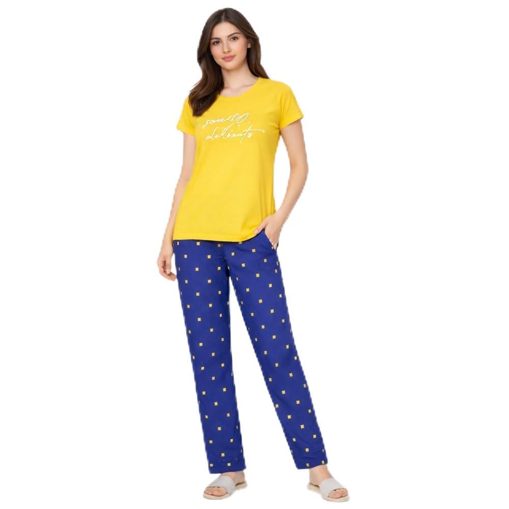 comfort lady Women’s Cotton Night Suit | Round Neck Printed T-Shirt with Pyjama | Relaxed Fit Sleepwear & Loungewear - NSTP1004-picture-42
