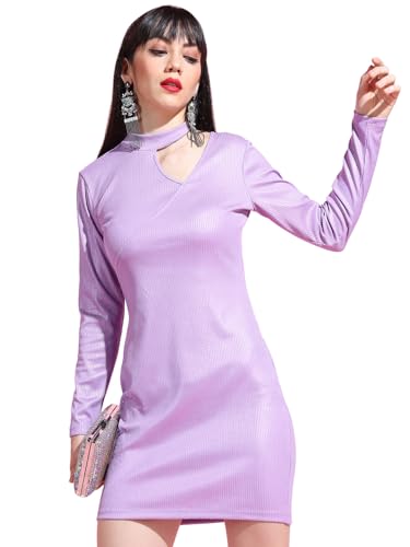 Image of Tokyo Talkies Women Pink Asymmetric Cutout Shoulder Mini Dress