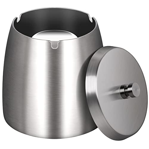 OILP X-Large Outdoor Ashtray with Lid for Cigarettes,Stainless Steel Windproof/Rainproof Heavy Hidden Ashtray for Outside Patio Home Table Decor (X-Large)