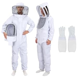 Bee Suit for Men Women with Fencing & Round Veils, Sting Proof Beesuits Beekeeper Kit with Gloves Full Body Beekeeping Supply