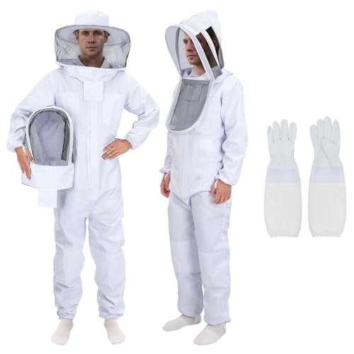 Bee Suit for Men Women with Fencing & Round Veils, Sting Proof Beesuits Beekeeper Kit with Gloves Full Body Beekeeping Supply