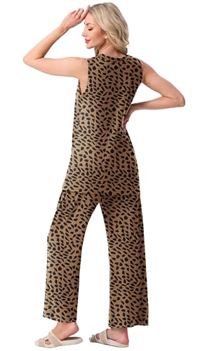 Image of PrinStory Womens Pajamas Sets 2 Piece Soft Pjs for Women Sleeveless Pajama Set Summer Loungewear with Pockets