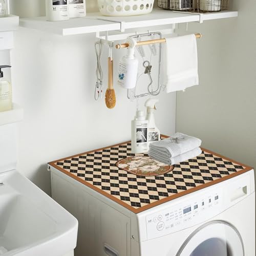 Image of Anti-Slip Washer or Dryer Top Mat Covers,Washing Machine Top Protector Dust-Proof Cover,Washer or Dryer Top Protector Covers for Home Laundry Room Kitchen (BROWN)
