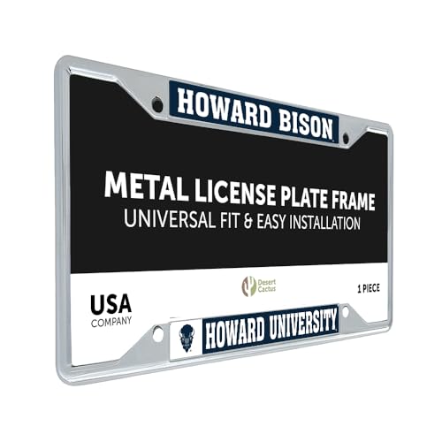Desert Cactus Howard University Bison HU HBCU Car Accessories Metal License Plate Frame and Tag Holder for Front or Rear of Car (Mascot)