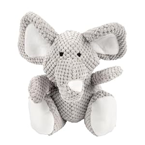 goDog Checkers Elephant Tough Plush Toy with Chew Guard Technology, Durable Checkered Fabric & Squeaker for Active Play, Gray, Large