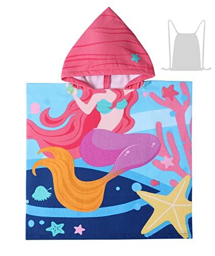 Image of Ultra Soft Kids' Towels with Hood for Bath Beach Pool Toddler Girl Swim Poncho Cover-ups Swimwear with Bag Purple Mermaid