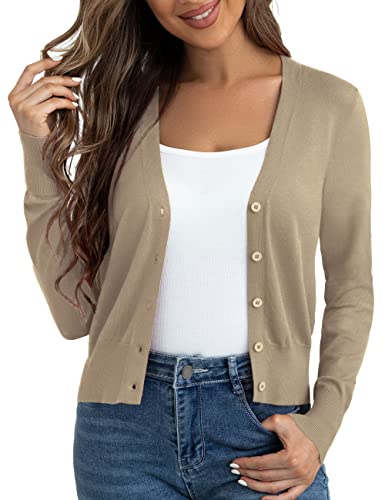 Ahlaray Women's Cropped Cardigans Sweaters Button Down Open Front...