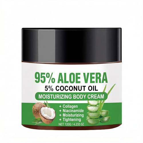 Grospe Moisturizing Body Cream for Dry Skin, Daily Skin Moisturizer with 95% Aloe Vera Coconut Oil Collagen Niacinamide Hydrating Face & Body Lotion for Sensitive Rough Skin Women & Men, 4.23 Oz