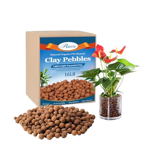 Brio Self-Cleaning Aquaponics Riare 16 LBS Organic Expanded Clay Pebbles - 4mm-16mm Natural Leca Balls Lightweight Hydroponic Clay...